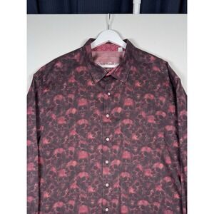 ROBERT GRAHAM Button Up Shirt Skulls Red Cotton - Men's 2XL
